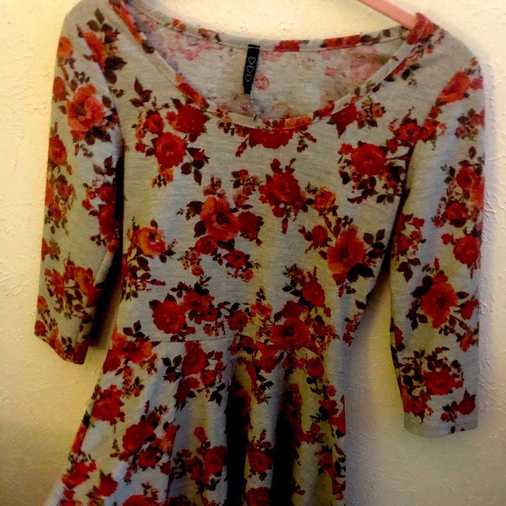 Grey and floral long sleeve medium dress